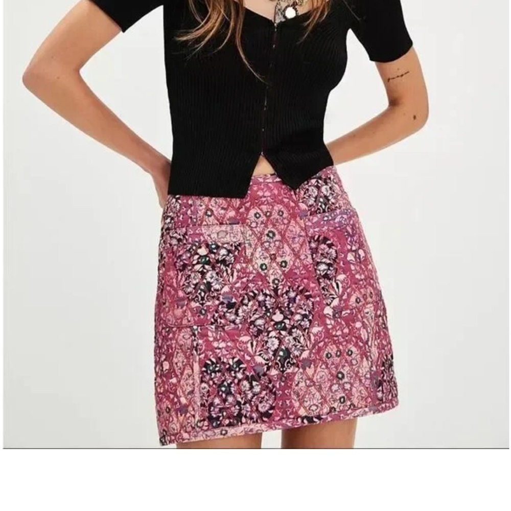 NWT Free People Pink Floral Quilted Mini Skirt